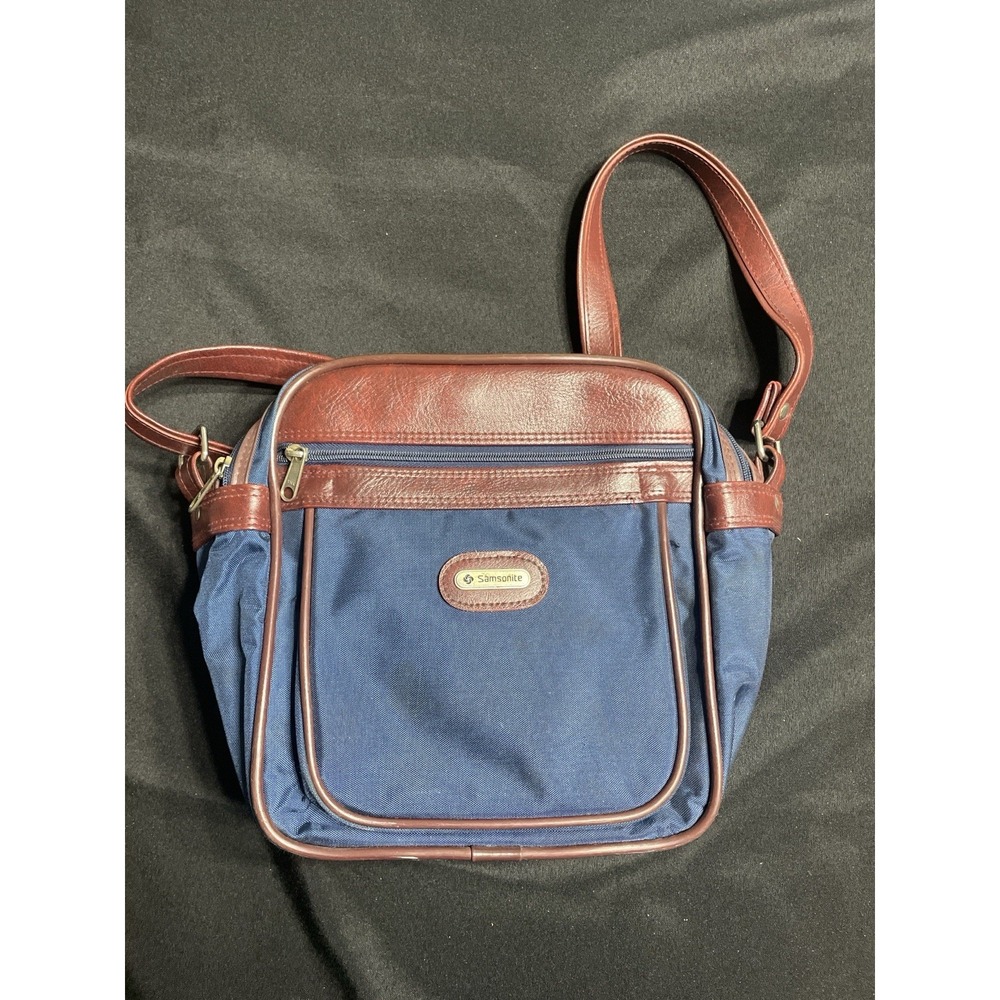 Vintage Samsonite Navy Nylon Shoulder Bag Burgundy Trim Crossbody 10x11x6